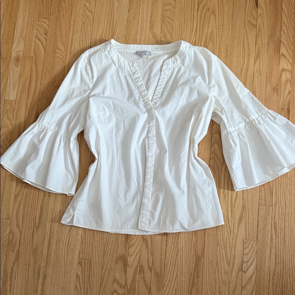 White Flare Sleeve Cotton Blouse